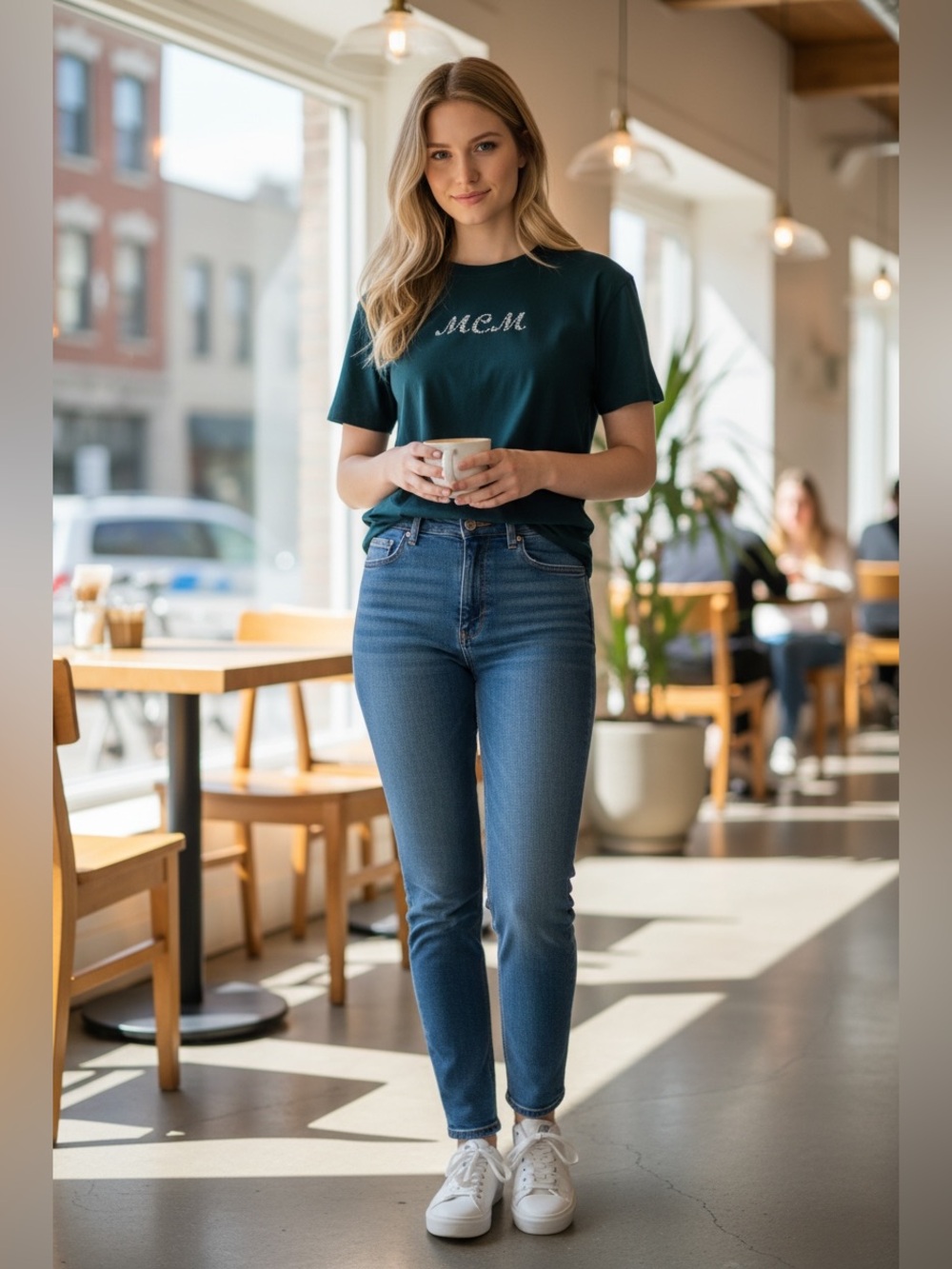 MCM Dark Blue Short Sleeve Women's Tee with Logo